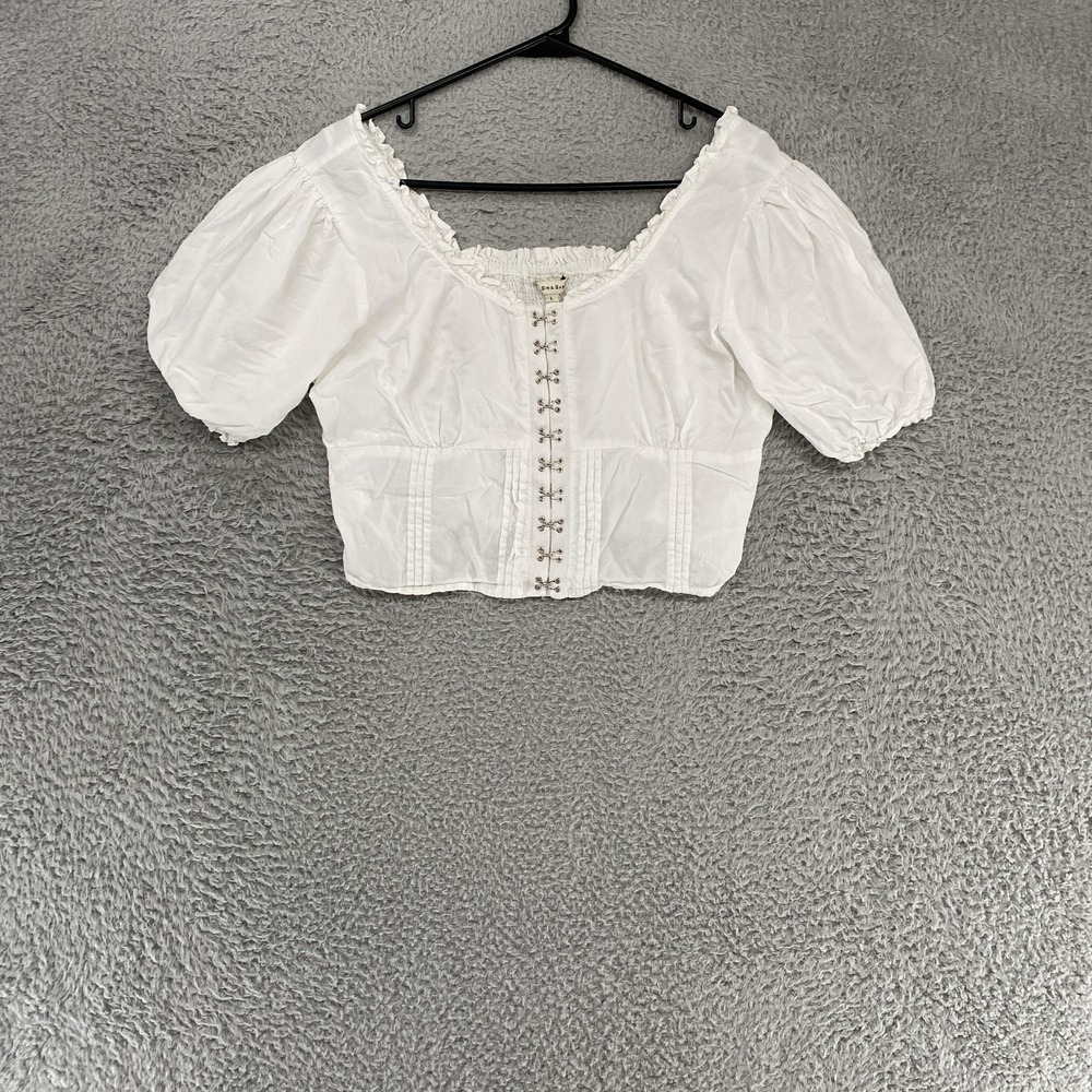 Sim & Sam Crop Peasant Blouse Womens Large Puff Sleeve Cottagecore Boho Romantic